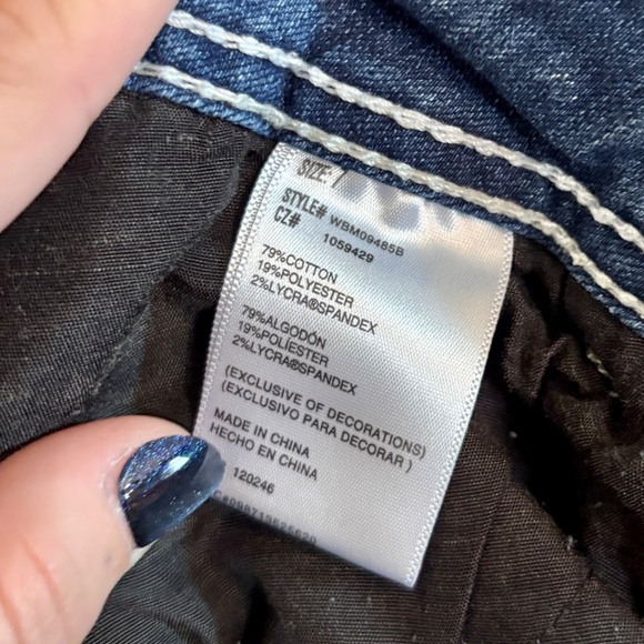 Juniors Small Size 7 Blue and White Embroidered Pocket Bootcut Jeans 2000s - Picture 7 of 8